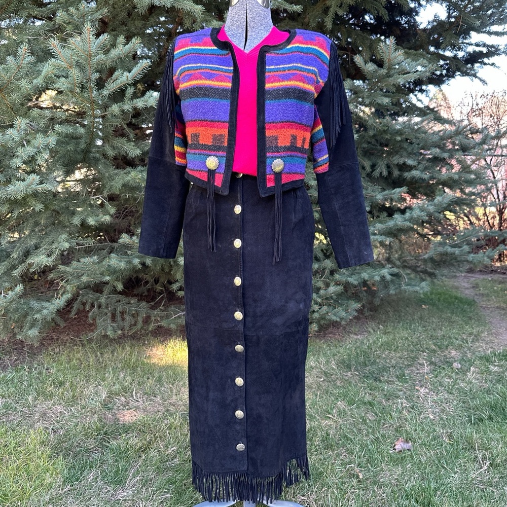 Vintage 1990 Pioneer Wear Western Jacket with Black Fringe Skirt